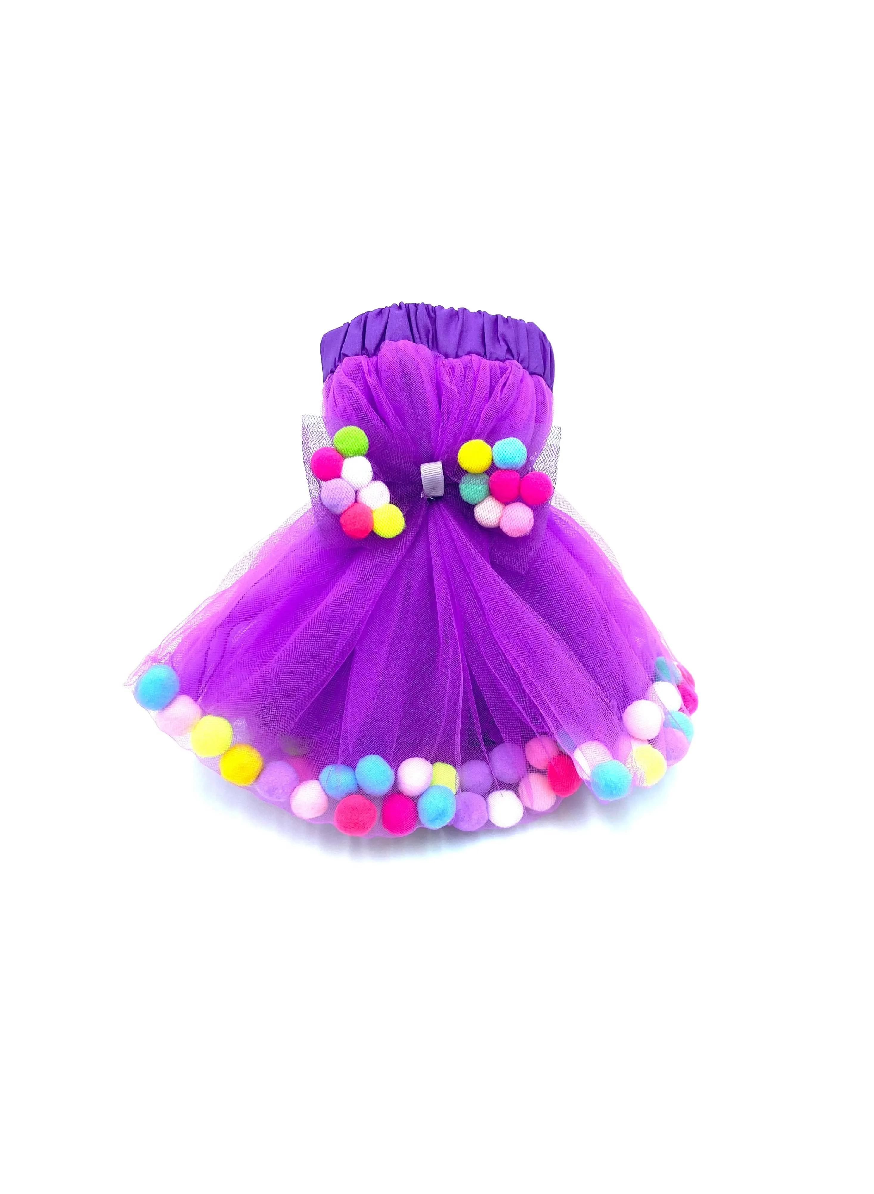 Purple Tutu For Girls | Pom Pom Tutu and Bow Hair Tie | 2Pcs Set | Kids Skirt In Purple