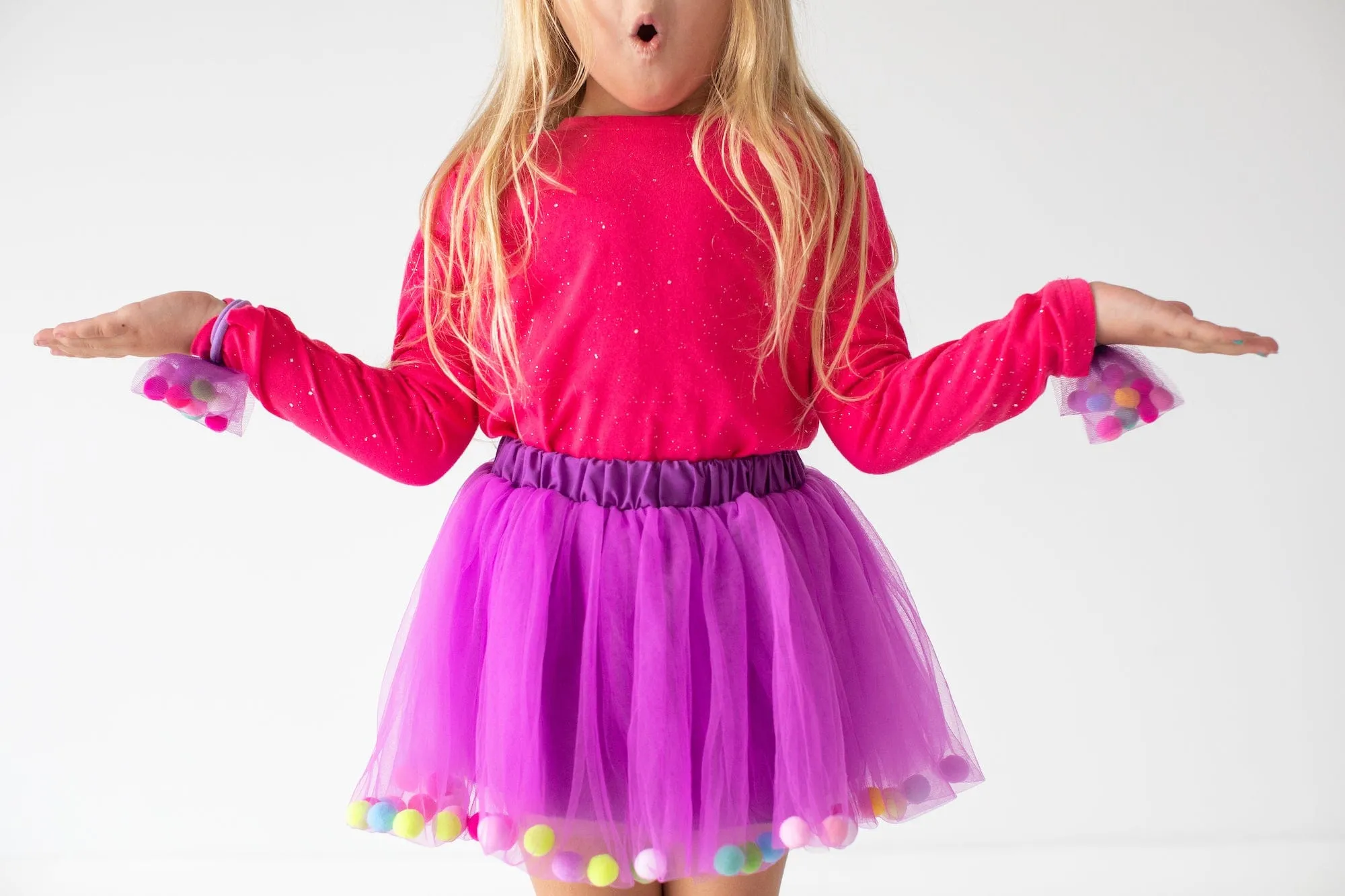 Purple Tutu For Girls | Pom Pom Tutu and Bow Hair Tie | 2Pcs Set | Kids Skirt In Purple
