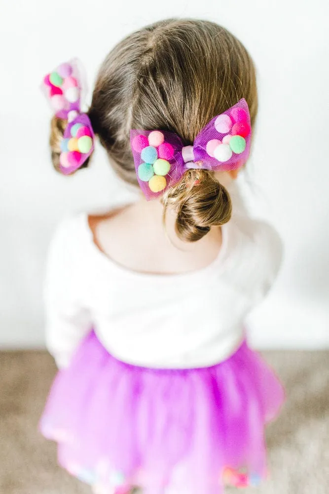 Purple Tutu For Girls | Pom Pom Tutu and Bow Hair Tie | 2Pcs Set | Kids Skirt In Purple