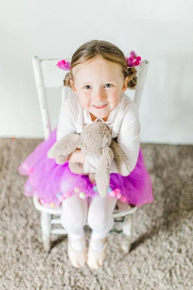Purple Tutu For Girls | Pom Pom Tutu and Bow Hair Tie | 2Pcs Set | Kids Skirt In Purple