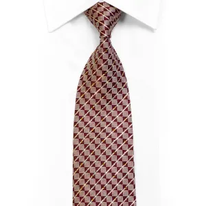 Rhinestone Silk Necktie Burgundy Silver Checkered & Striped With Sparkles