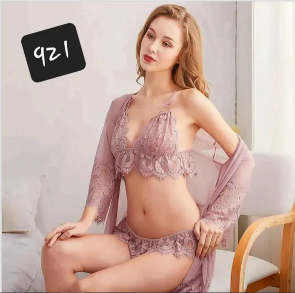 Sajiero Iconic 3PCS Net Nightgown Set