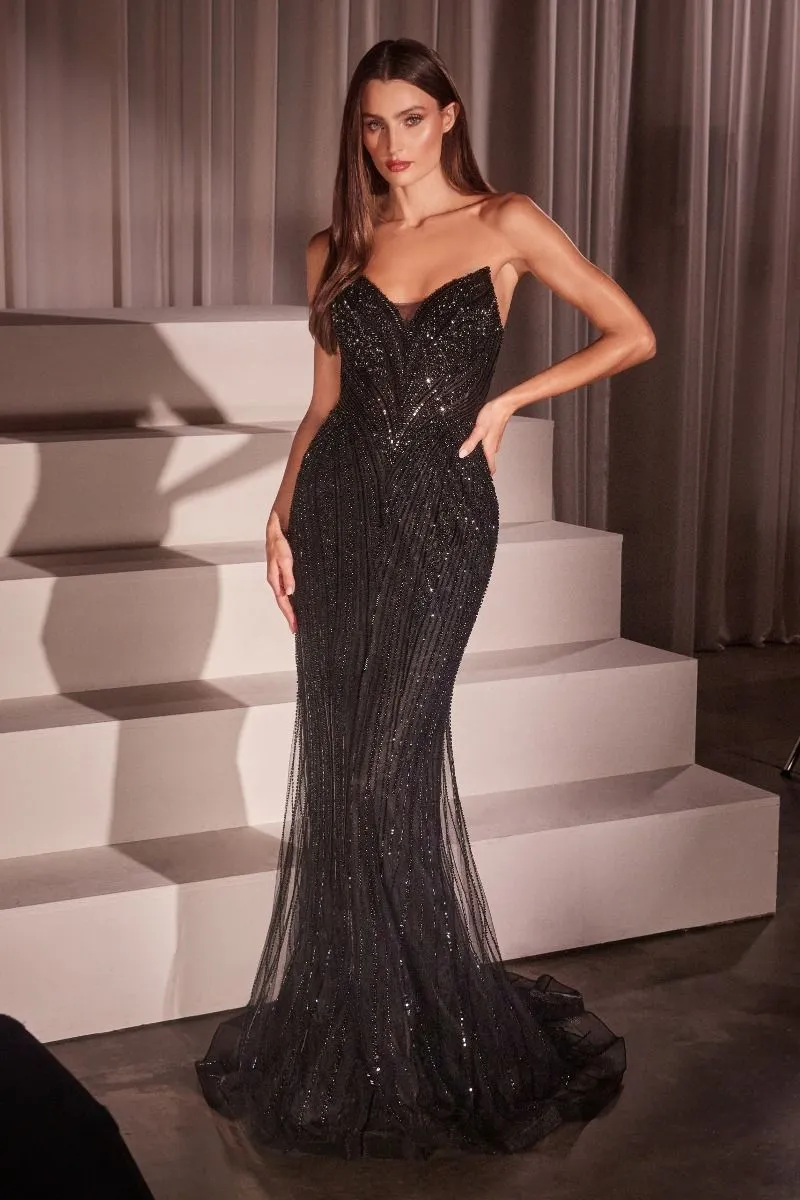 SEQUIN STRAPLESS FITTED DRESS