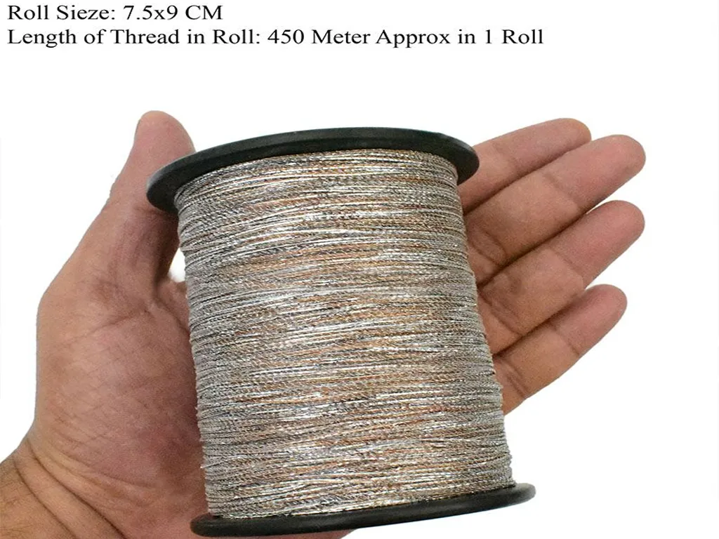 Silver Peach Twisted Variegated Zari / Metallic Threads