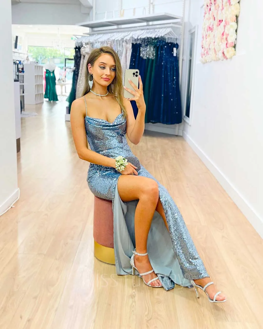Stephanie Sequin Gown - Ice Blue