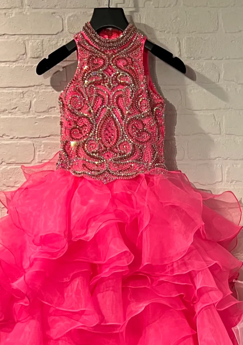 Sugar Kayne C326 Girls Preteens Pageant Dress Ruffled Long Skirt High Neckline Crystal Bodice Sleeveless
