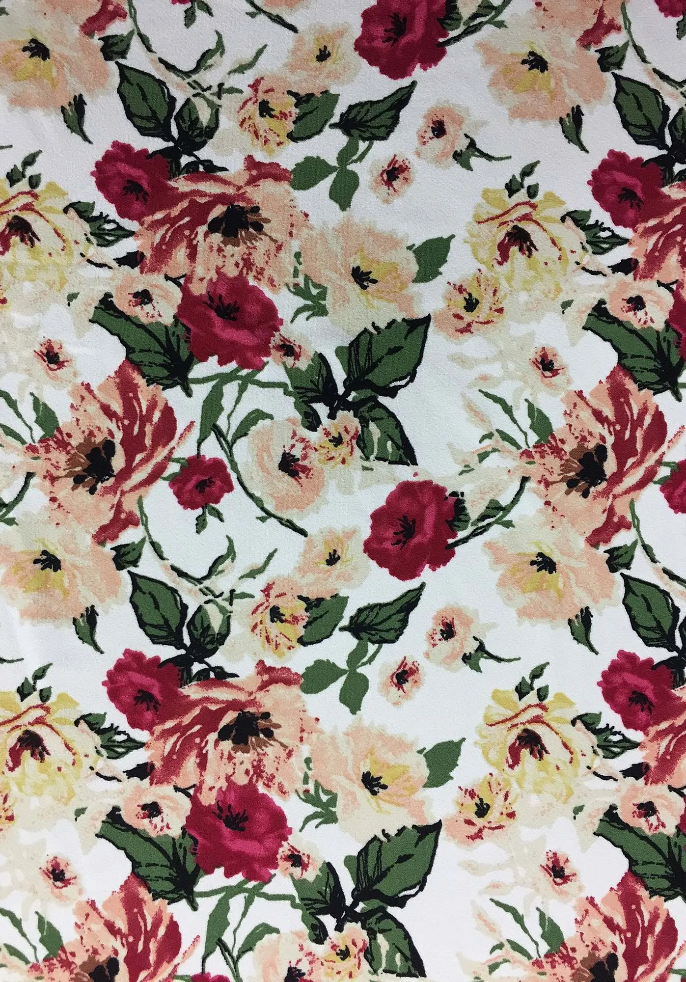TECHNO CREPE WITH FLORAL PRINT<br><h6>1-OFFWHITE/RUBY<br>201CPRT-FL01</h6>