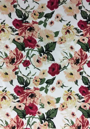 TECHNO CREPE WITH FLORAL PRINT<br><h6>1-OFFWHITE/RUBY<br>201CPRT-FL01</h6>