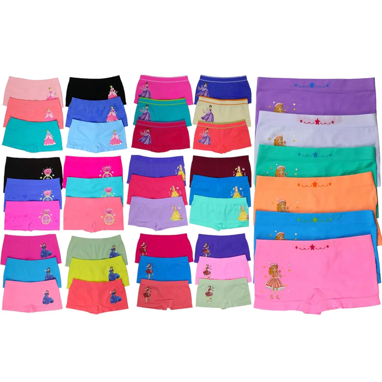 ToBeInStyle Girls' Pack of 6 Random Print Assortment Seamless Underwear Bottoms - Boyshorts