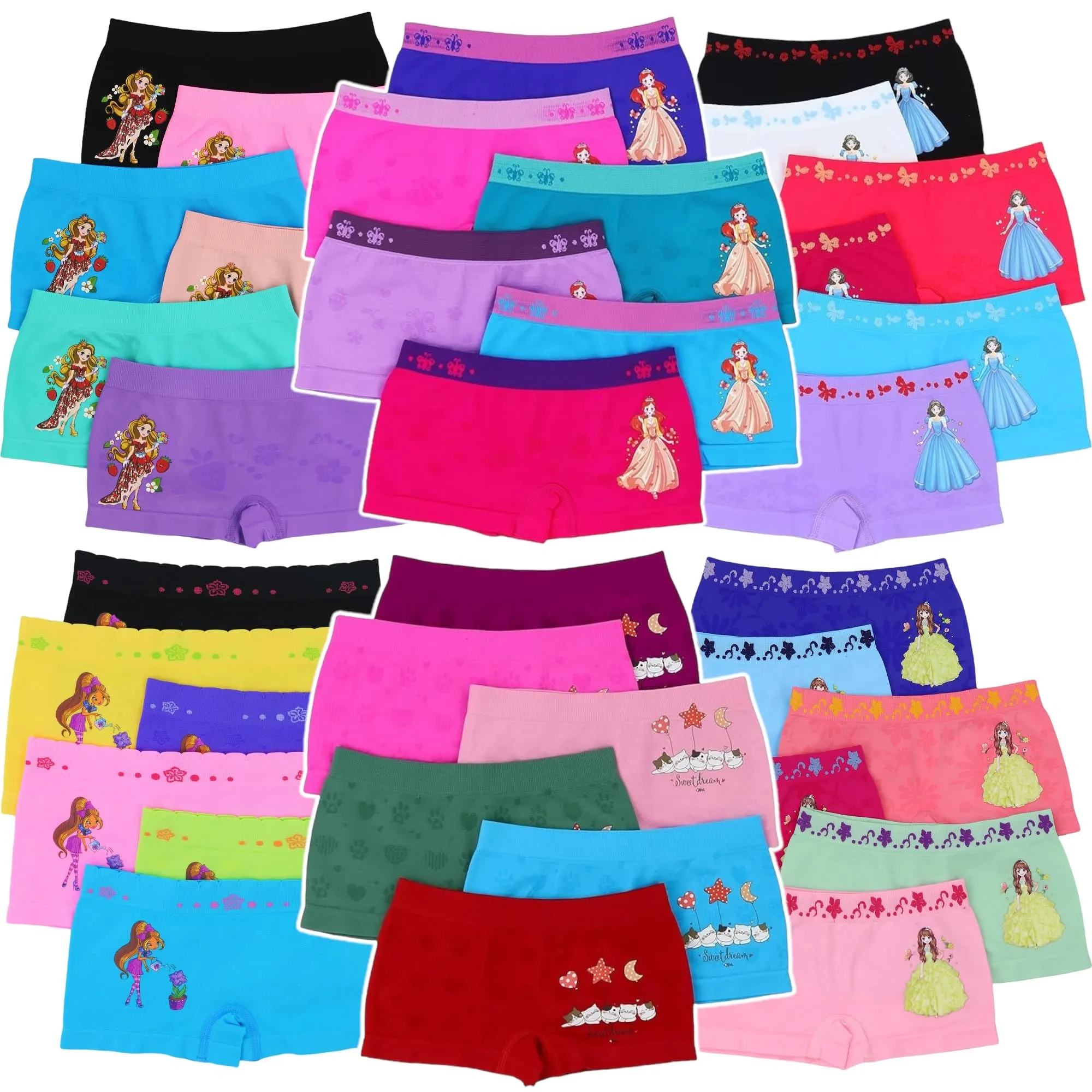 ToBeInStyle Girls' Pack of 6 Random Print Assortment Seamless Underwear Bottoms - Boyshorts