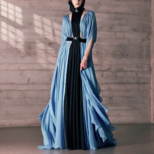 Turquoise Blue And Black Mousseline Caftan Dress