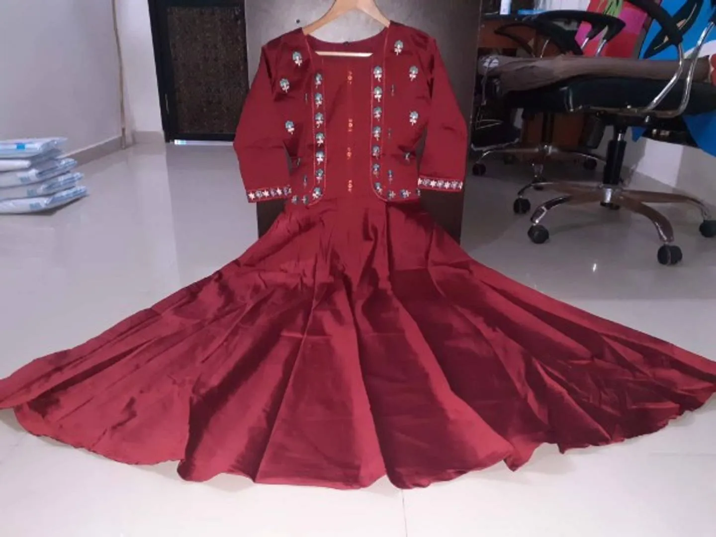 Versatile Red Satin Embroidered Stitched Gown