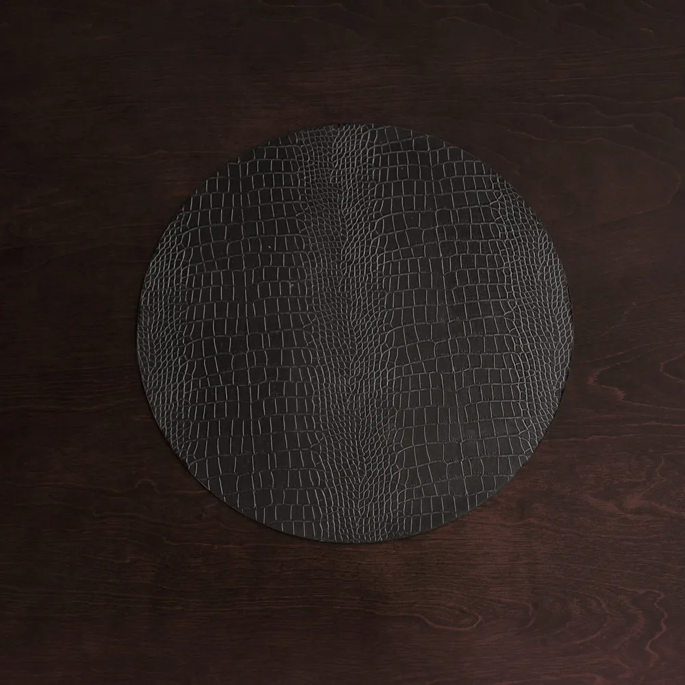 VIDA Croc Reversible 16" Round Placemats Set of 4 (Black and Grey)