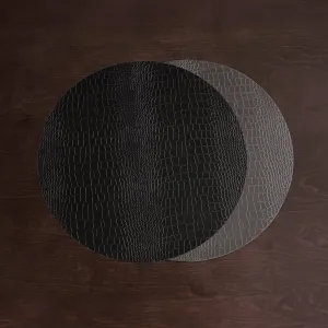 VIDA Croc Reversible 16" Round Placemats Set of 4 (Black and Grey)