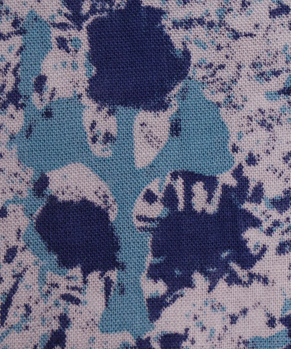 White and Blue Paint Brush Print Rayon Fabric