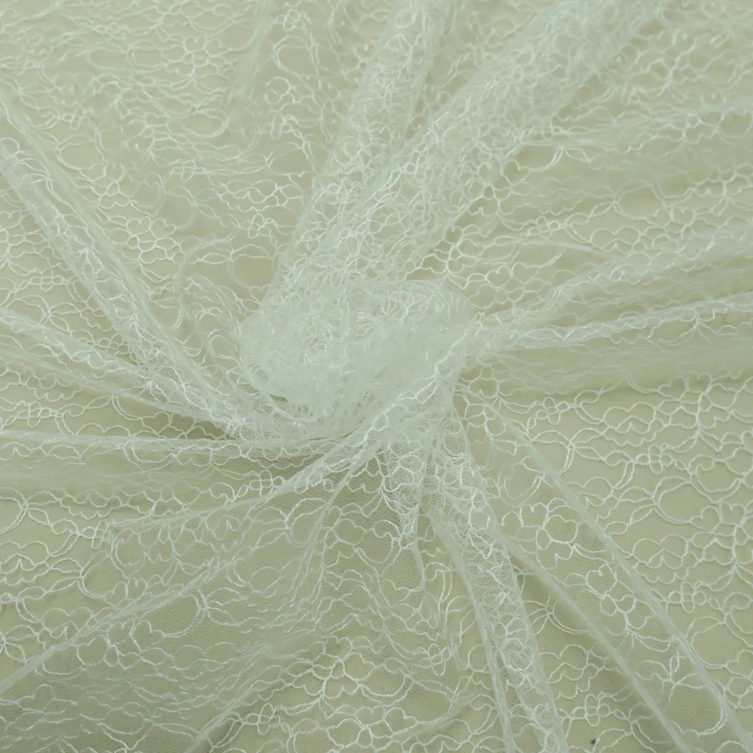 White Floral Corded Embroidered Tulle Fabric