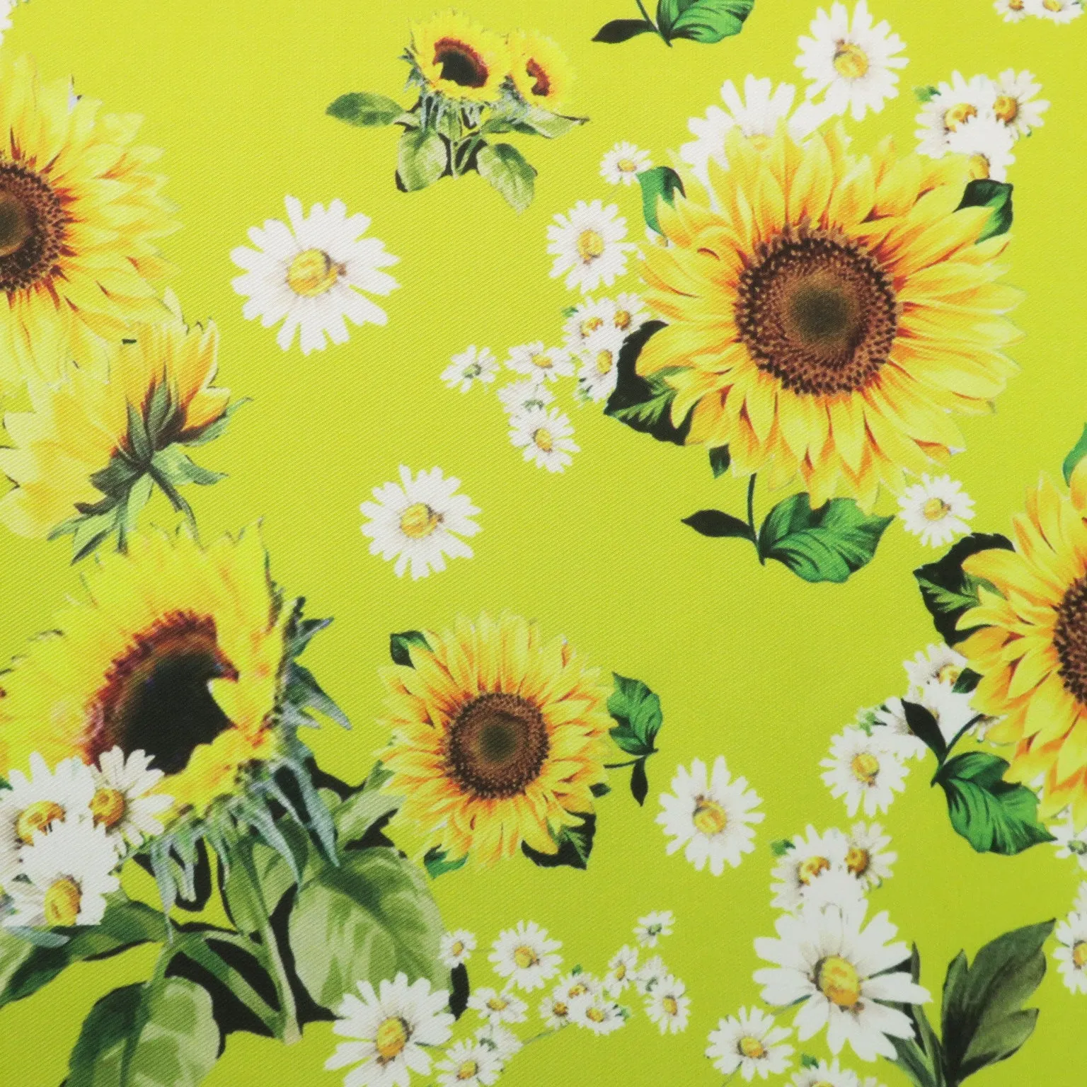 Yellow Sunflowers on Yellow Background Printed Polyester Mikado Fabric