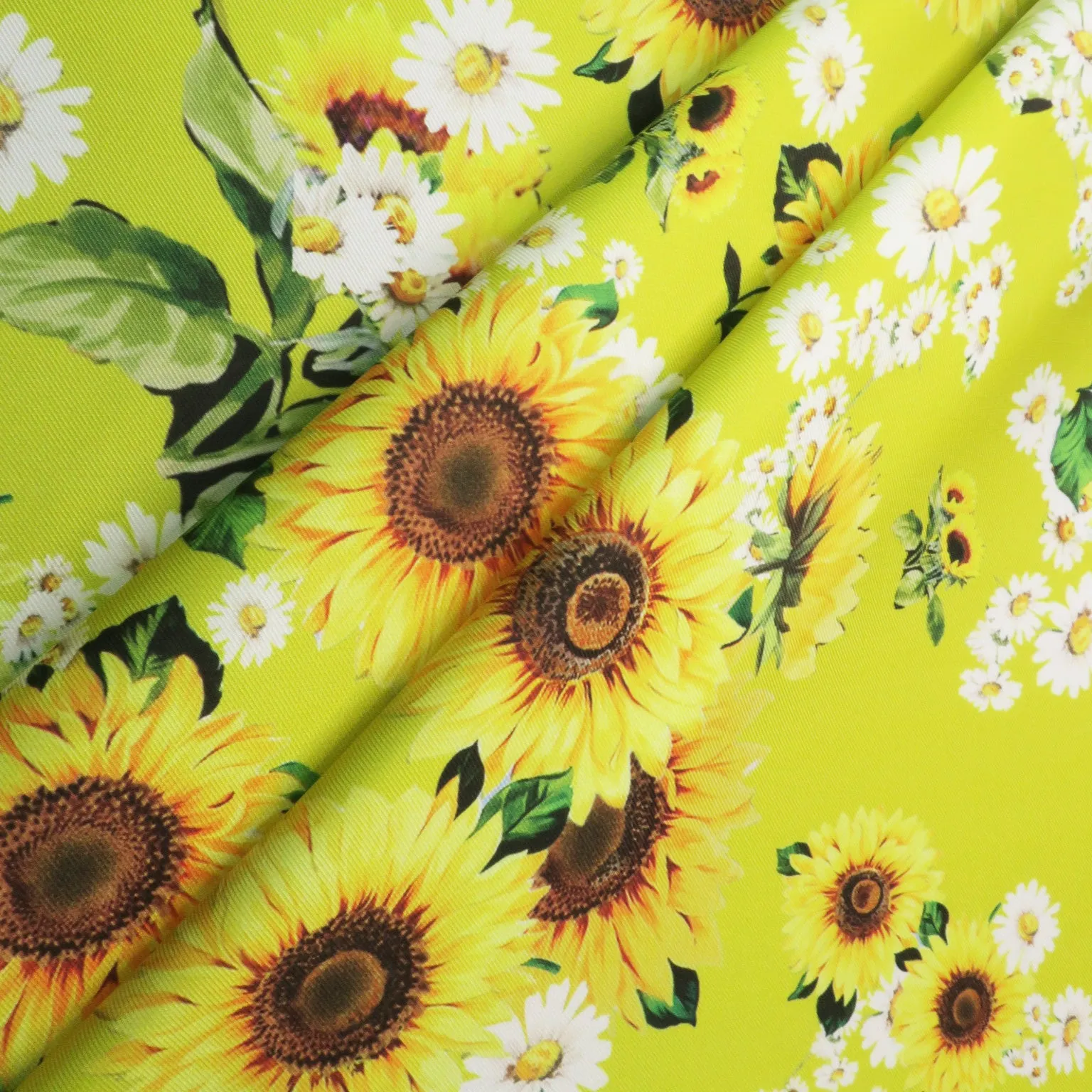 Yellow Sunflowers on Yellow Background Printed Polyester Mikado Fabric
