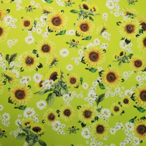 Yellow Sunflowers on Yellow Background Printed Polyester Mikado Fabric
