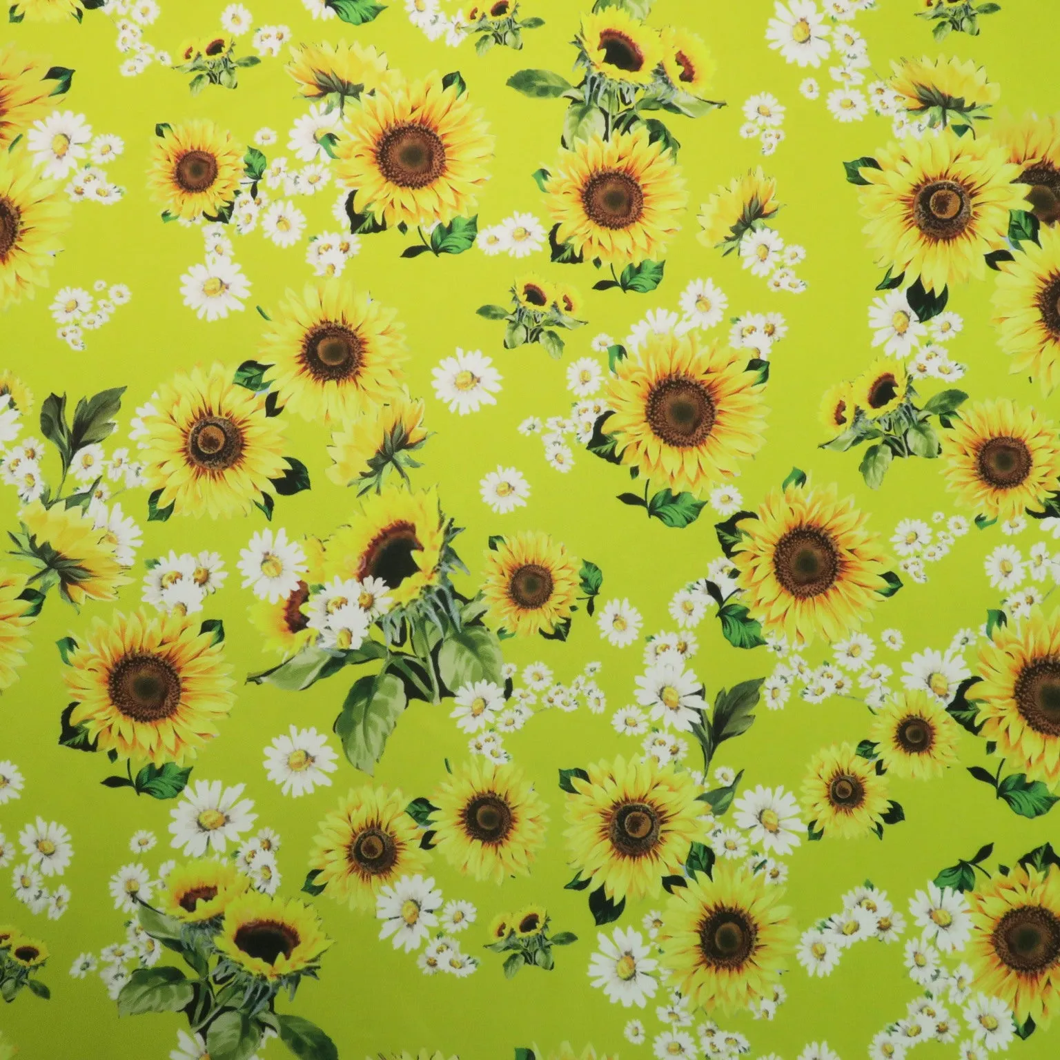 Yellow Sunflowers on Yellow Background Printed Polyester Mikado Fabric